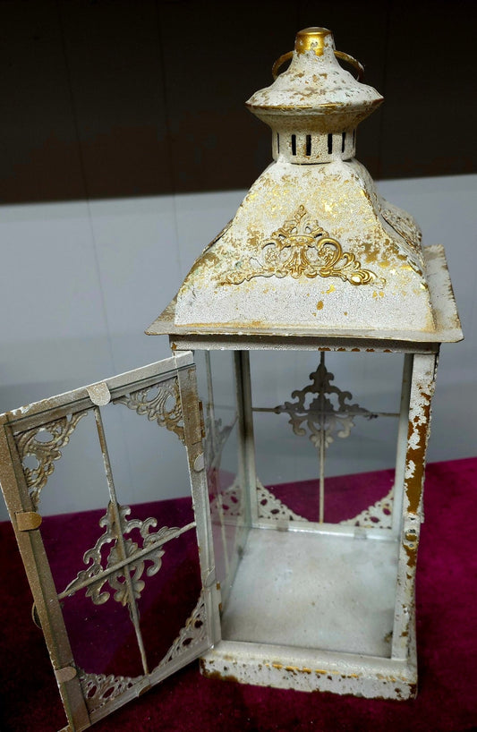 White and Gold Antique Large Lantern Home Decor - Gothic & Alternative Gift - Haunted