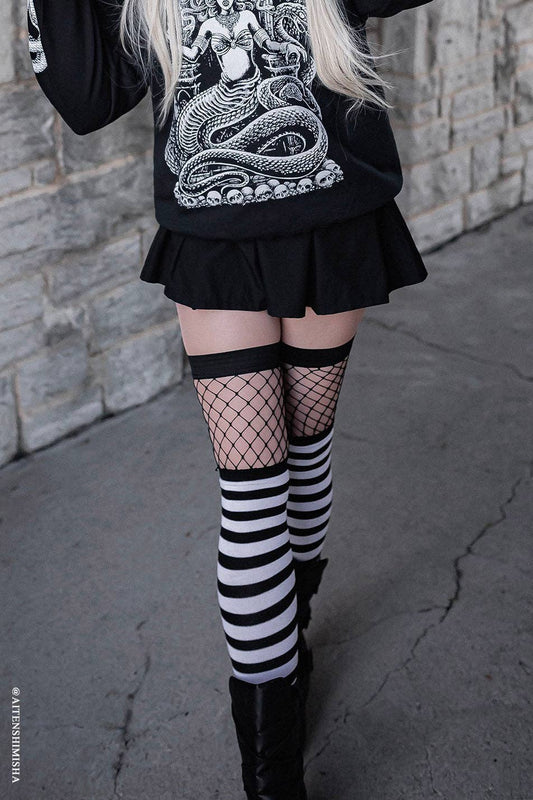 White Garter Thigh High Socks Goth Victorian Cosplay Clothing Accessories - Gothic & Alternative Gift - Haunted