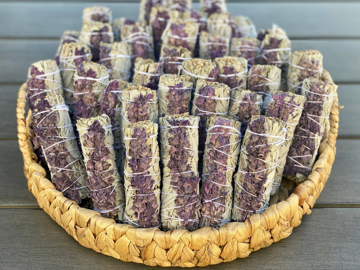 White Sage Lavender Flowers Smudge Stick Witch Supplies - Gothic & Alternative Gift - Haunted