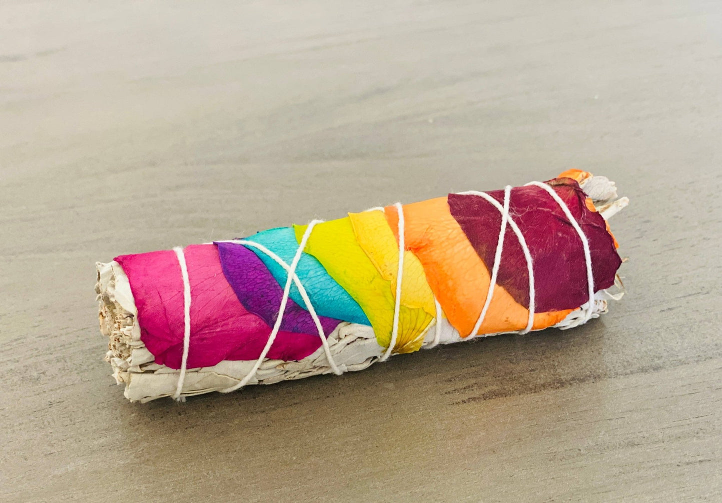 White Sage Rainbow Chakra Roses Smudge Stick Witch Supplies - Gothic & Alternative Gift - Haunted