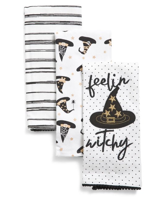 Witchy Black Feeling Witchy Fun Halloween Kitchen Towels Set of 3 Barware - Gothic & Alternative Gift - Haunted