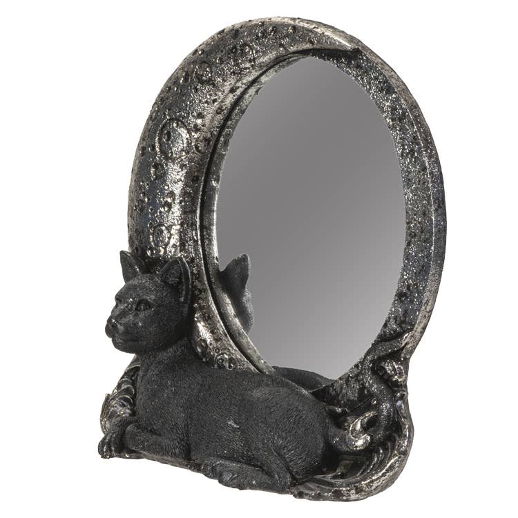 Witchy Vintage Black Cat on Moon Tabletop Mirror Mirror - Gothic & Alternative Gift - Haunted