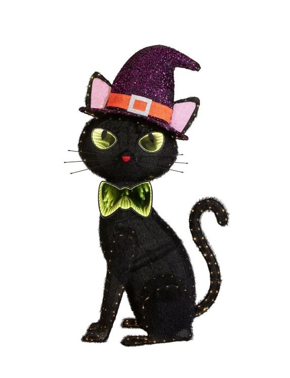 XL 5 Foot Pre-Lit Black Cat Halloween Home Decor Seasonal Home Decor - Gothic & Alternative Gift - Haunted
