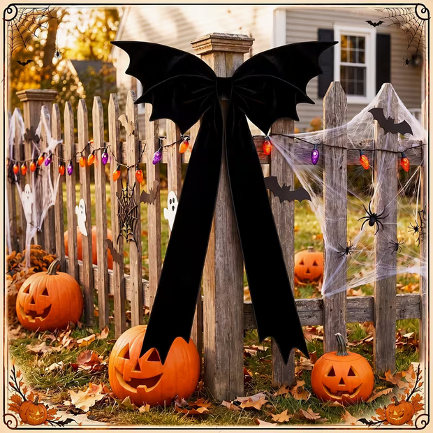 XL Black Bat Wing Bow Halloween Decoration, 27 x 45 Inches Home Decor - Gothic & Alternative Gift - Haunted