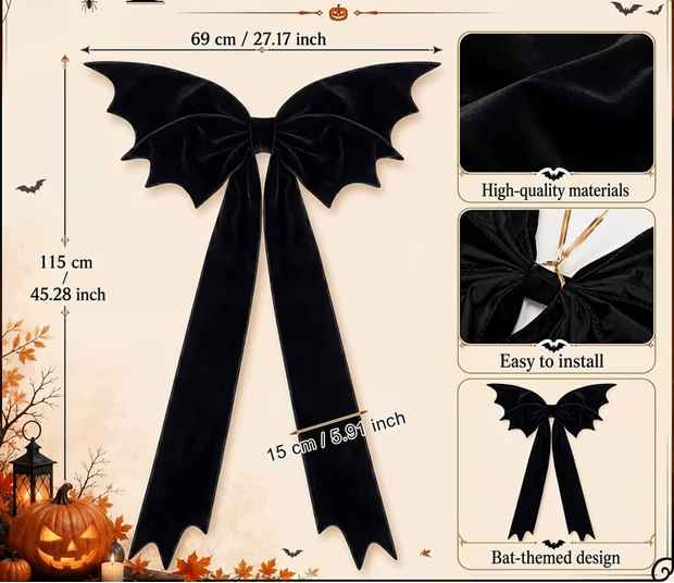 XL Black Bat Wing Bow Halloween Decoration, 27 x 45 Inches Home Decor - Gothic & Alternative Gift - Haunted